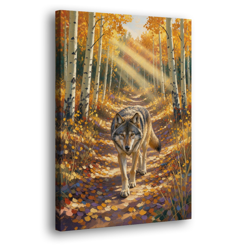 Wolf in Forest Painting on the Aspen Trail - Canvas Wall Art