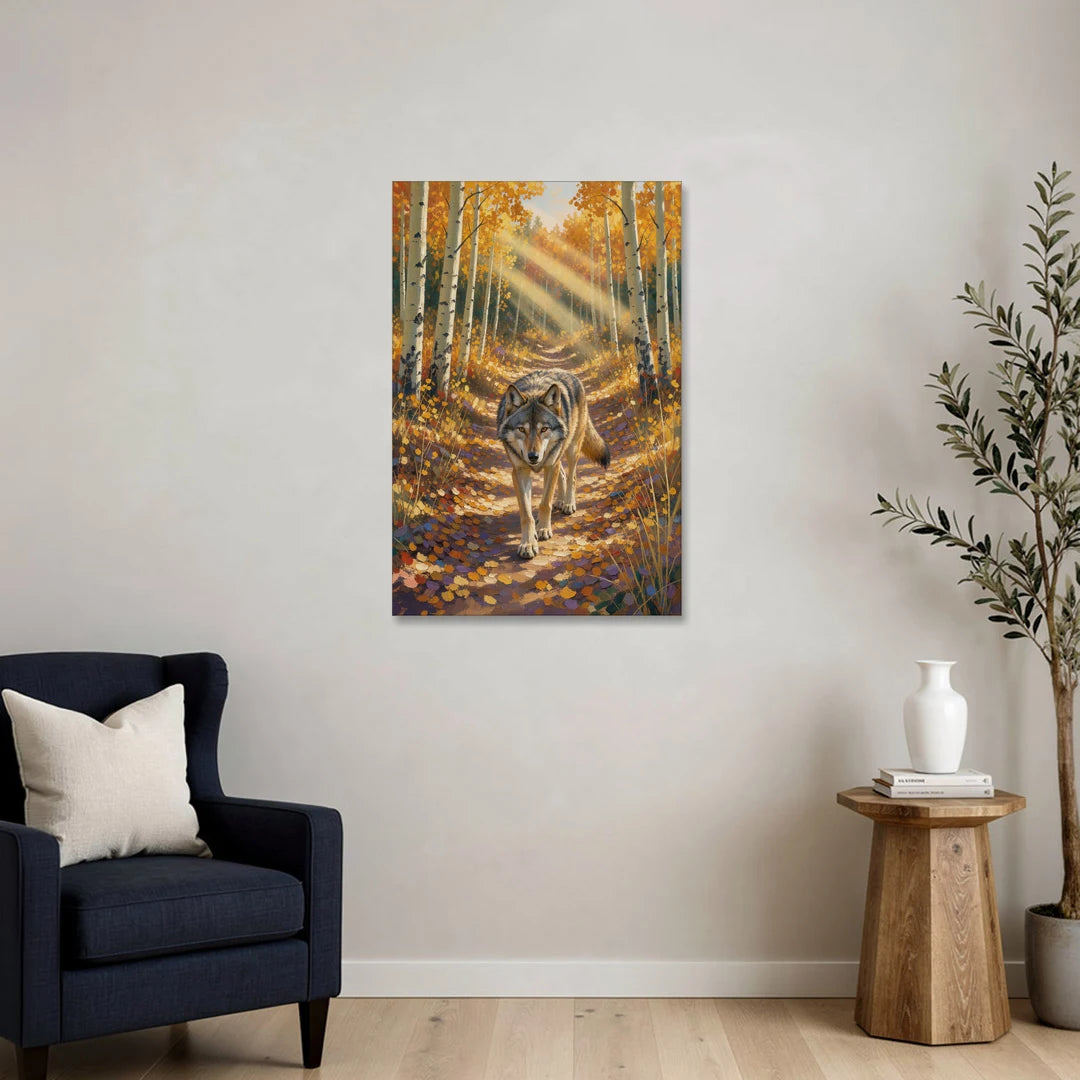 Wolf in Forest Painting on the Aspen Trail - Canvas Wall Art - Sofa - 24x36