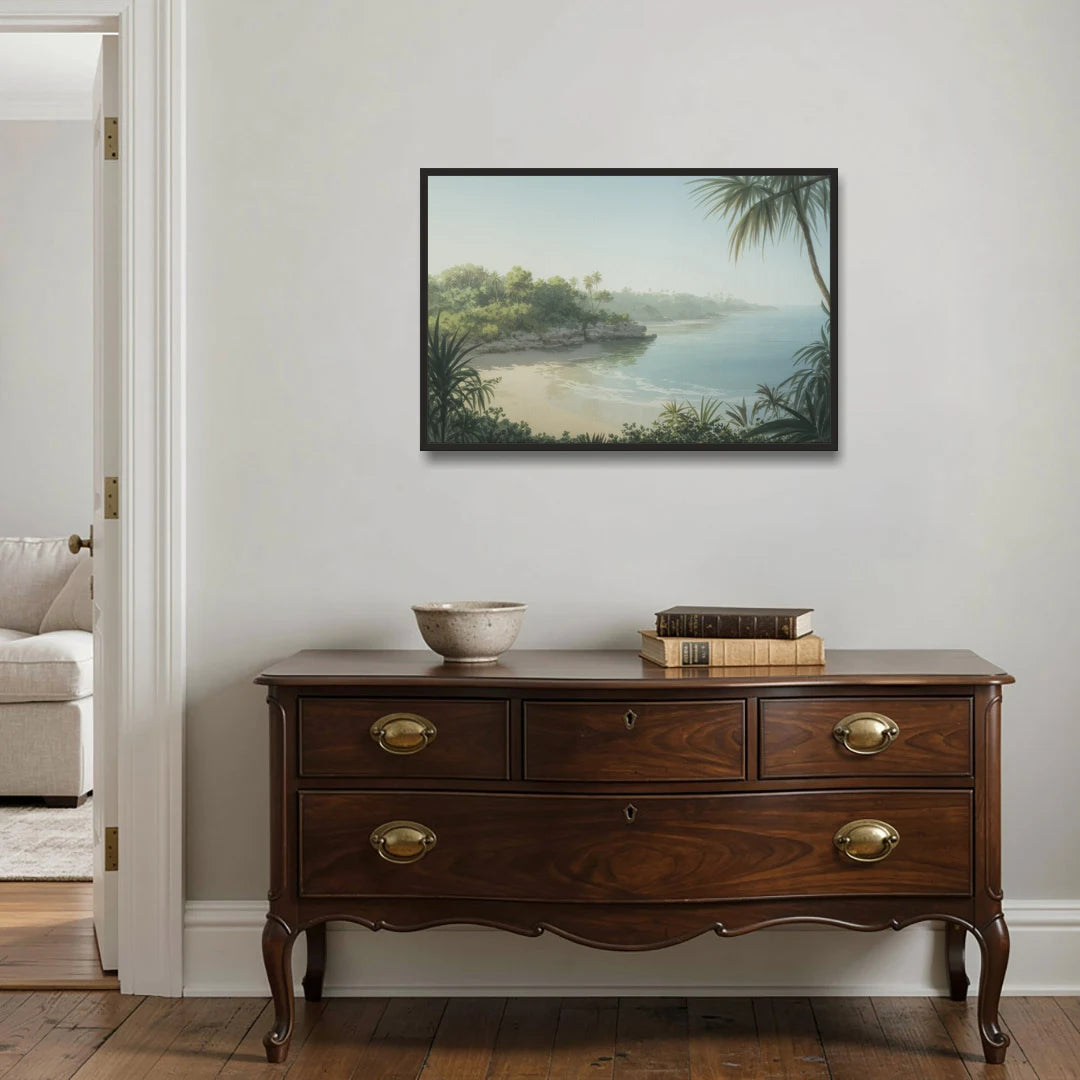 Xcaret Shoreline - Black Framed Canvas Wall Art - Coffee Table - 36x24