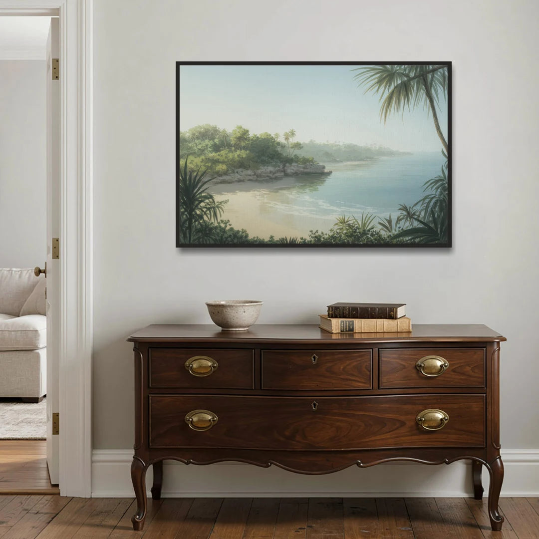 Xcaret Shoreline - Black Framed Canvas Wall Art - Coffee Table - 48x32