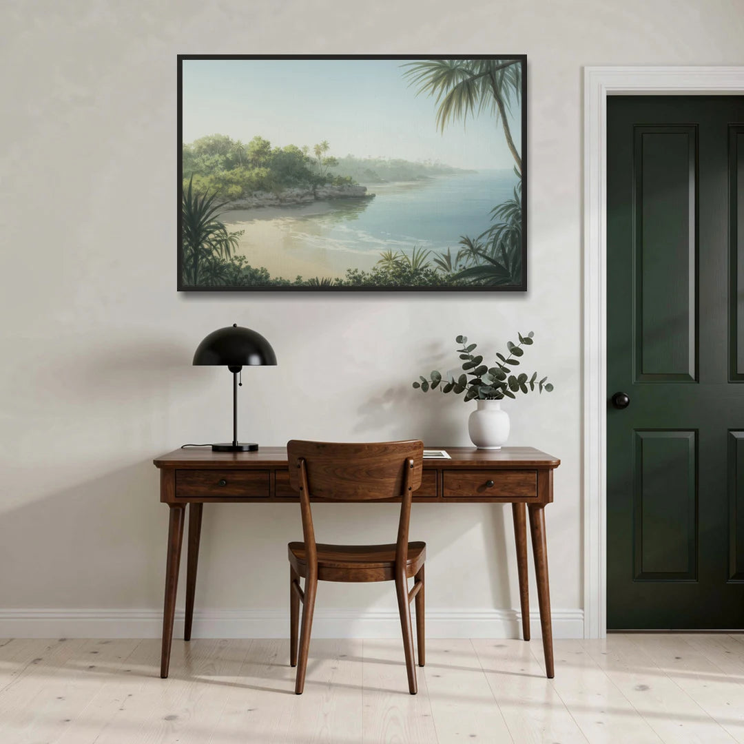 Xcaret Shoreline - Black Framed Canvas Wall Art - Office - 48x32