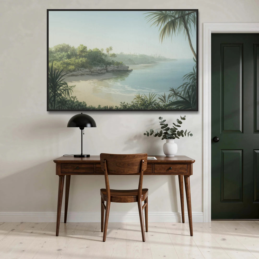 Xcaret Shoreline - Black Framed Canvas Wall Art - Office - 60x40