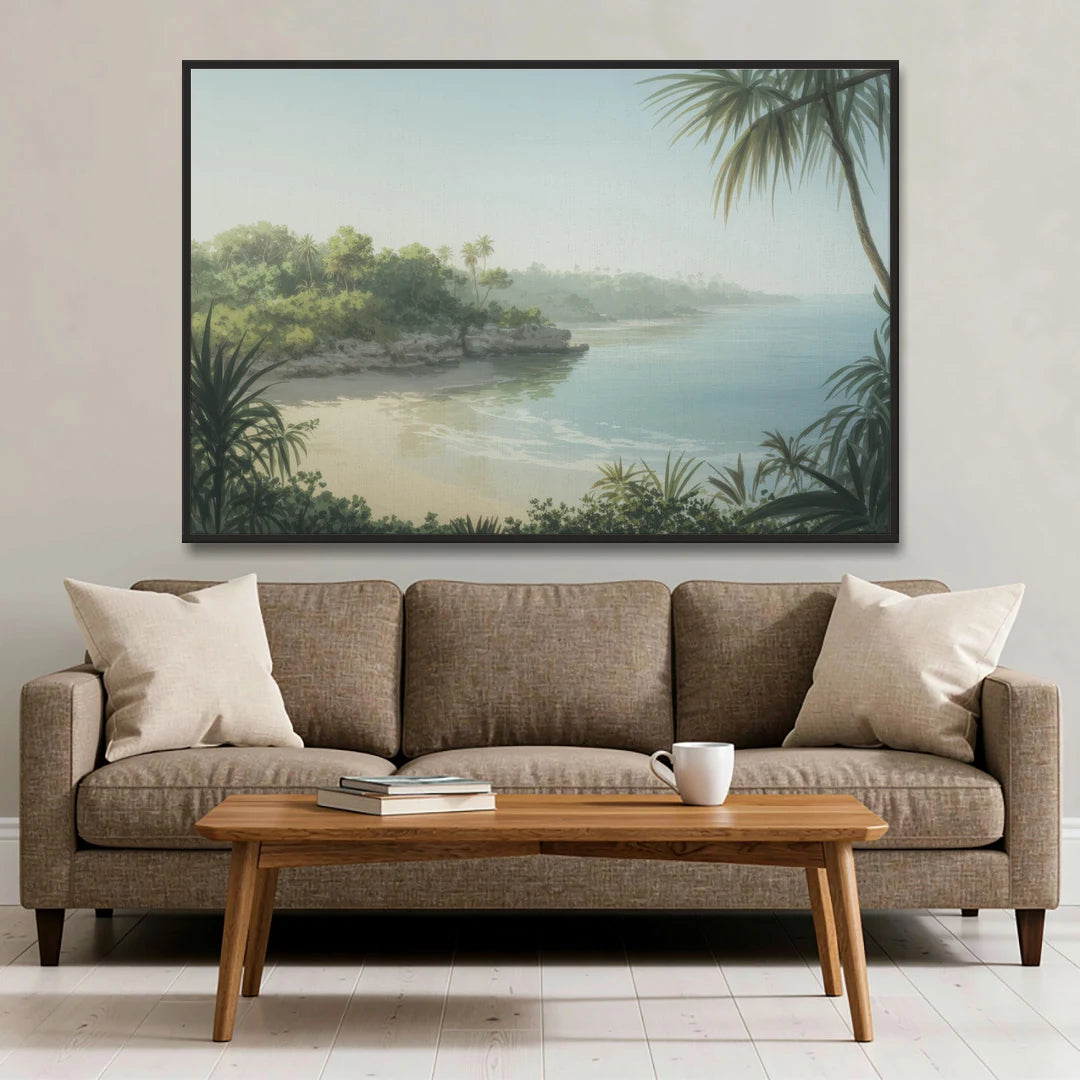 Xcaret Shoreline - Black Framed Canvas Wall Art - Sofa - 60x40