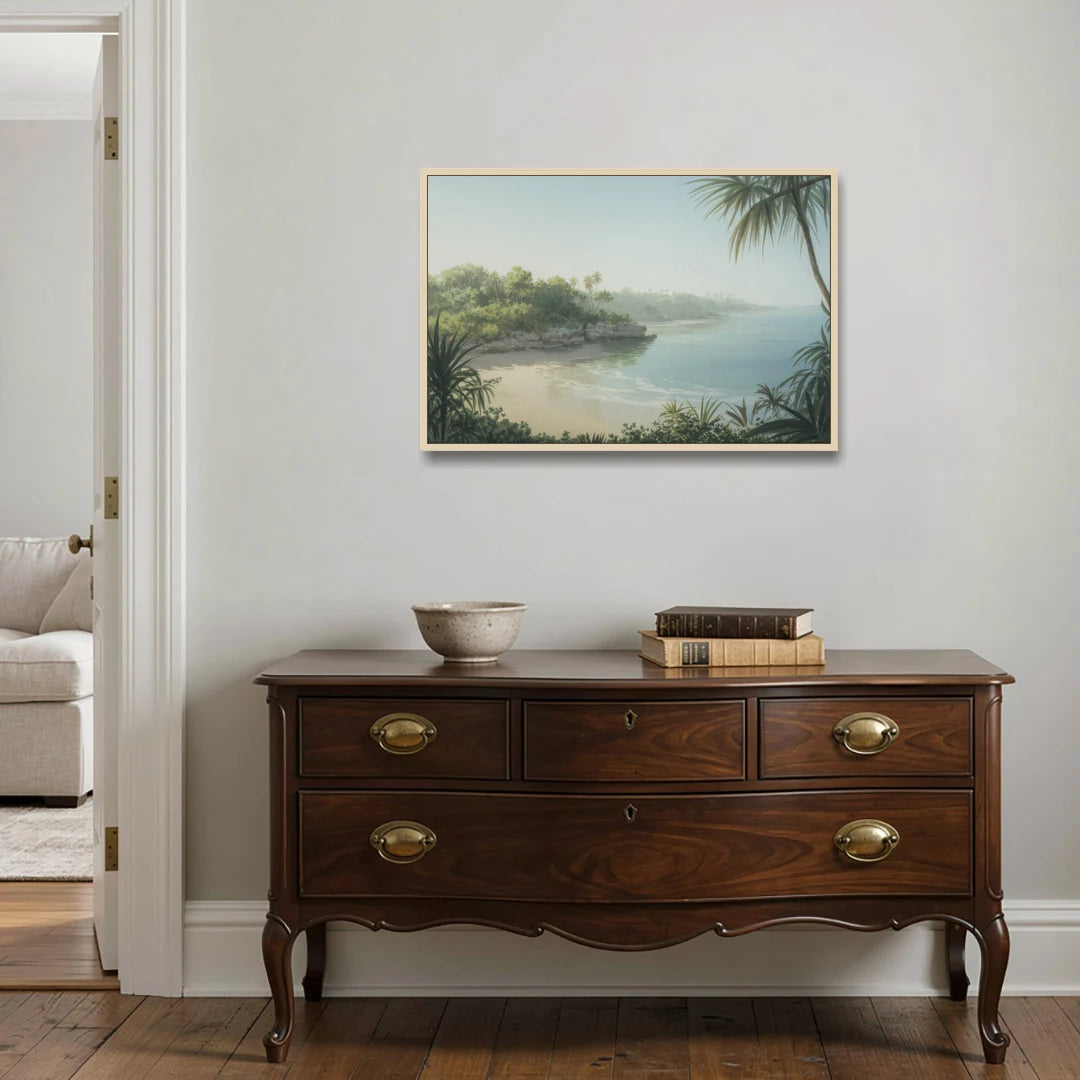 Xcaret Shoreline - Oak Framed Canvas Wall Art - Coffee Table - 36x24