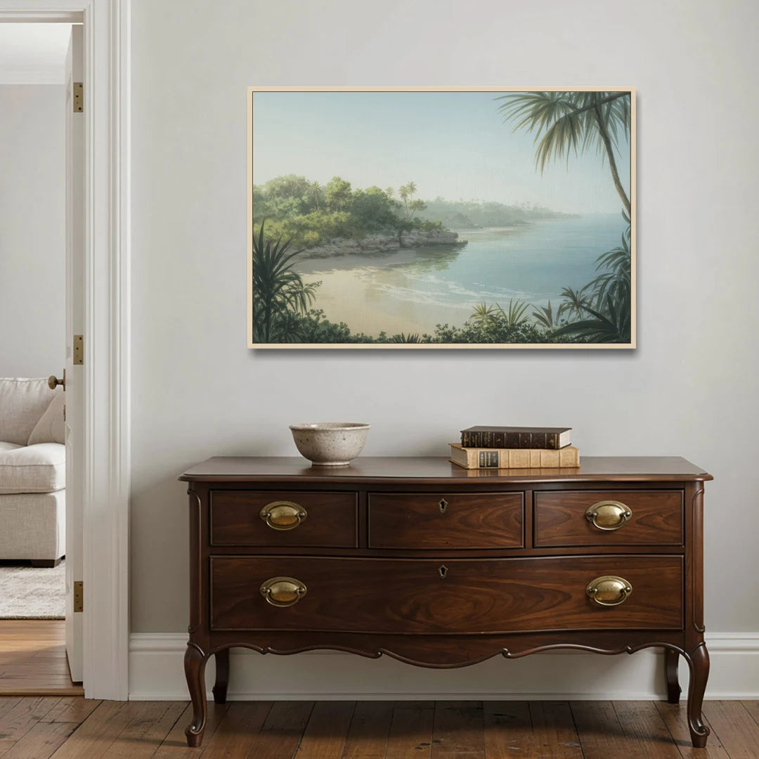 Xcaret Shoreline - Oak Framed Canvas Wall Art - Coffee Table - 48x32