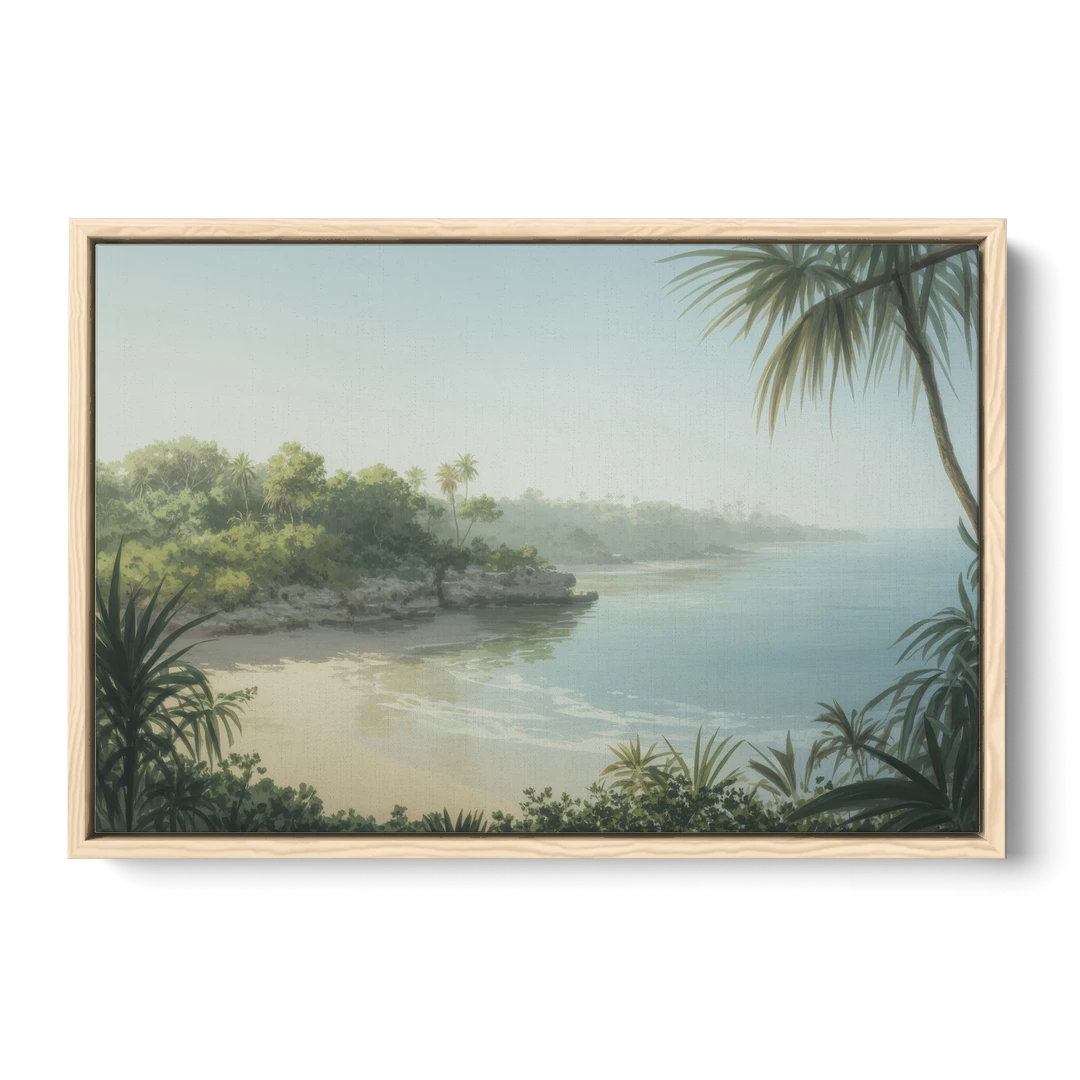 Xcaret Shoreline - Oak Framed Canvas Wall Art - Front