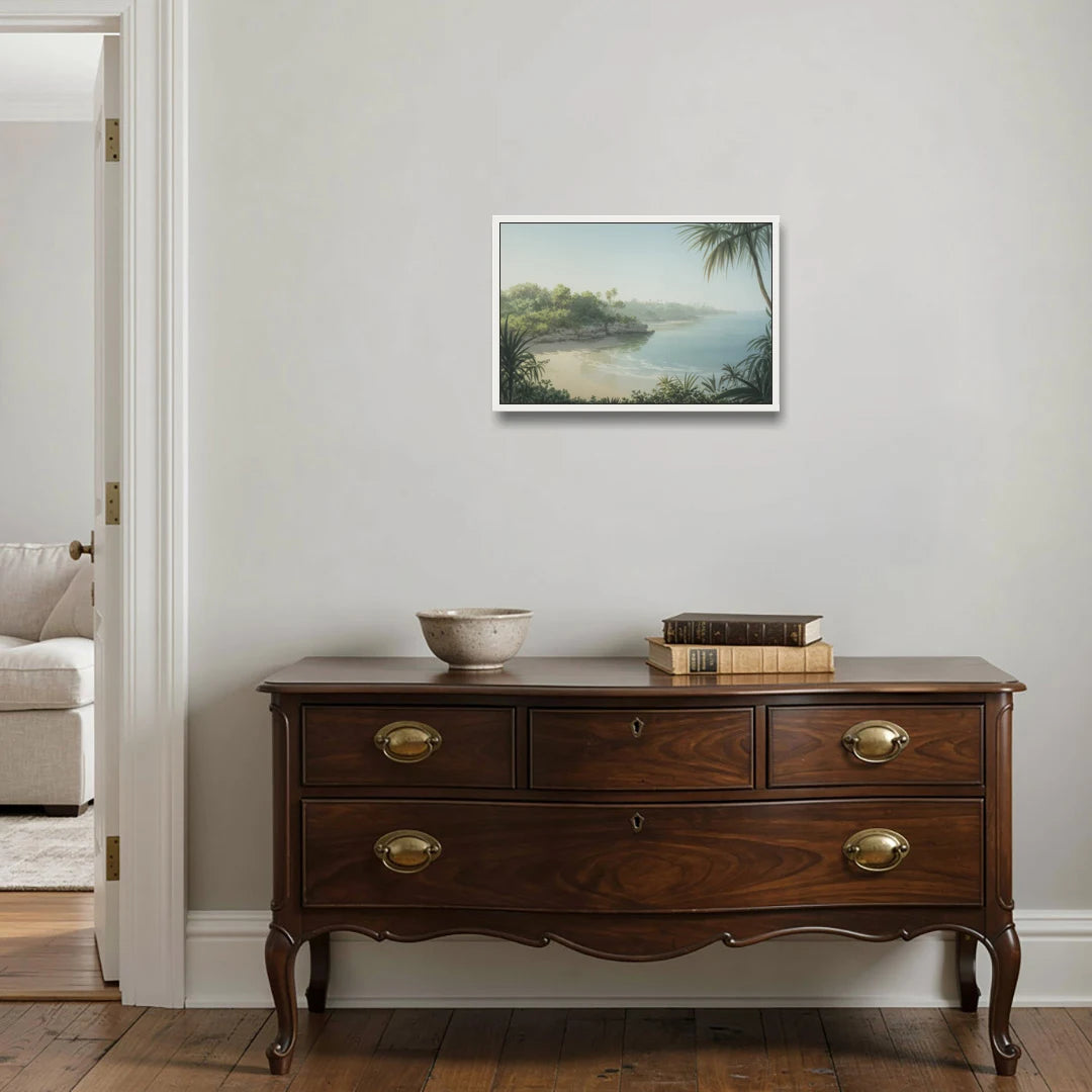 Xcaret Shoreline - White Framed Canvas Wall Art - Coffee Table - 24x16