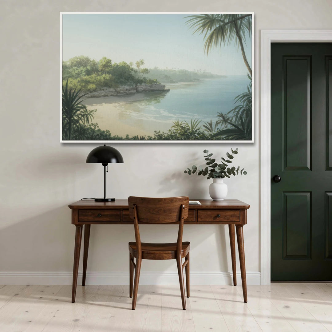 Xcaret Shoreline - White Framed Canvas Wall Art - Office - 60x40
