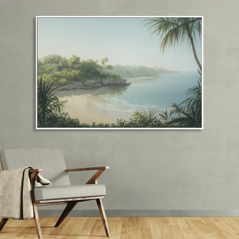 Xcaret Shoreline Sitting Room - White Canvas Wall Art