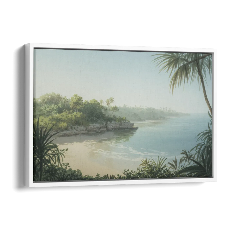 Xcaret Shoreline Side - White Canvas Wall Art