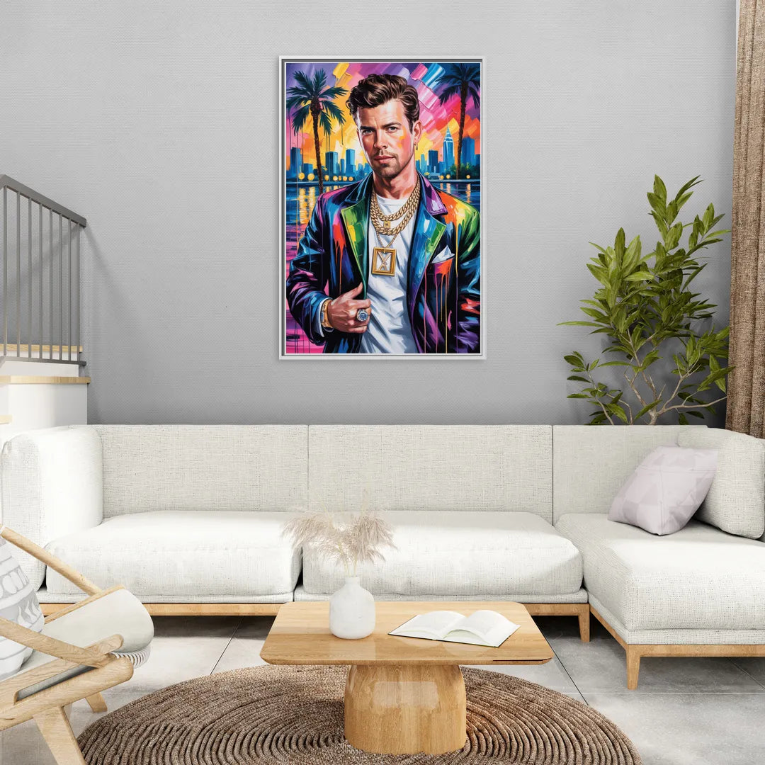 Yellow Dust - Living Room White Frame Canvas