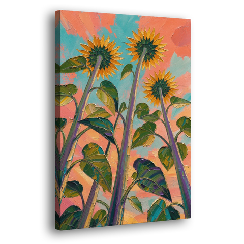 Impasto Yellow Flower Looking Up at Dusk - Canvas Wall Art