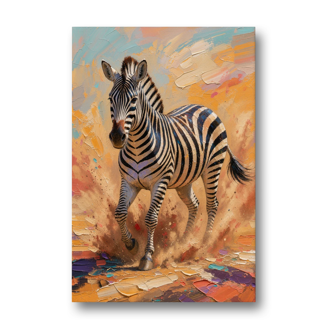 Zebra Framed Art in Red Dust - Canvas Wall Art - Front