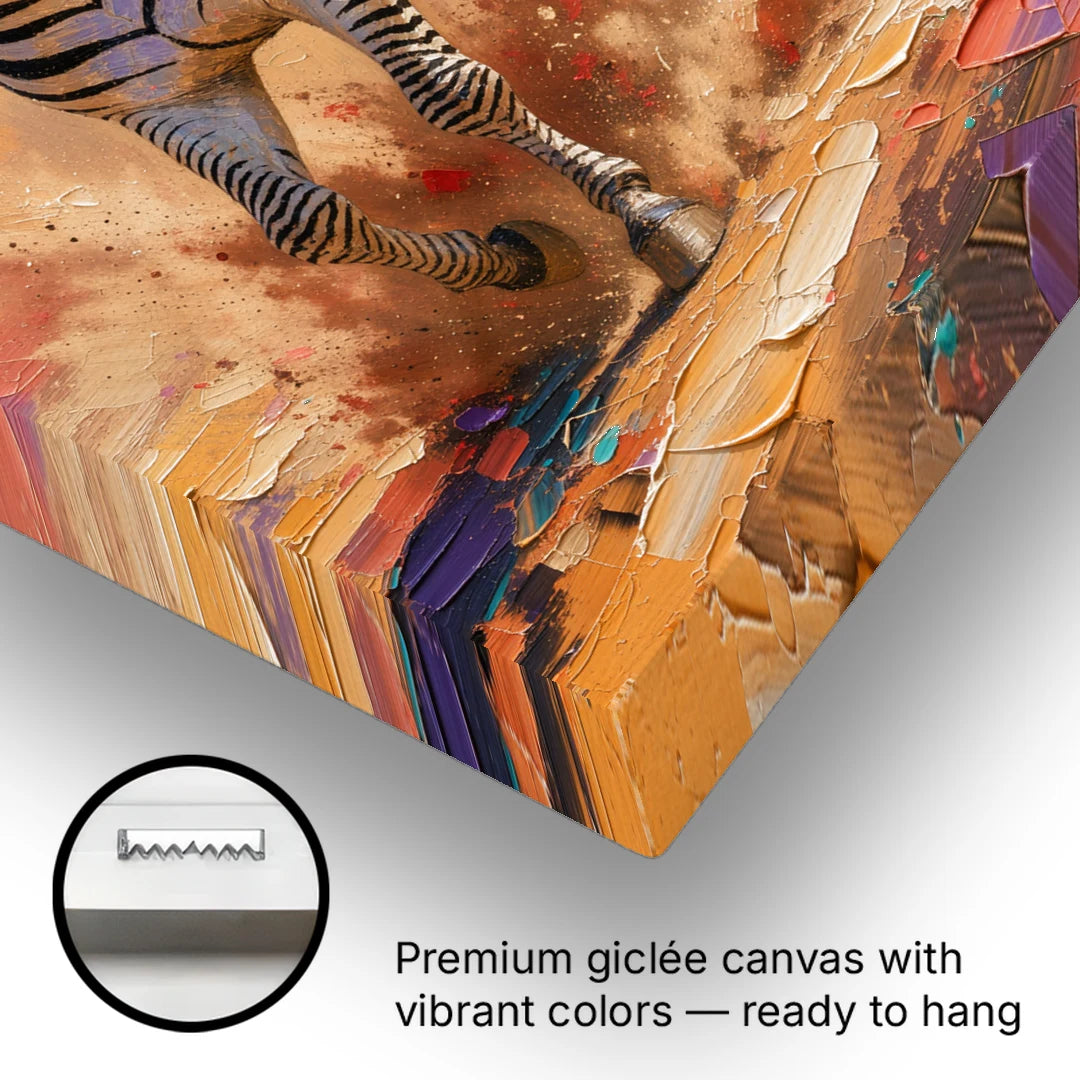 Zebra Framed Art in Red Dust - Canvas Wall Art - Gallery Wrap Corner