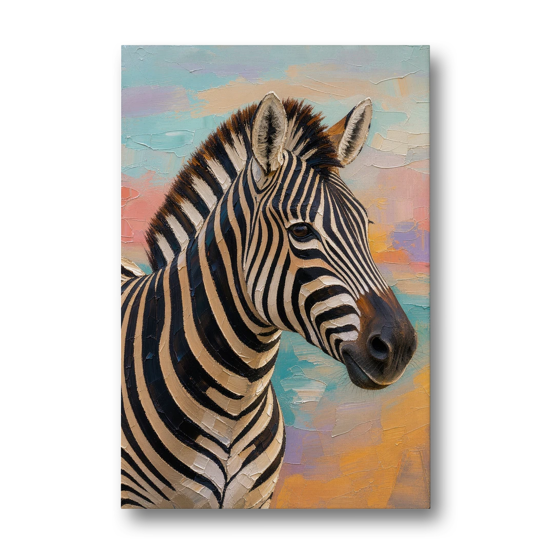 Zebra Head in Sculpted Impasto - Canvas Wall Art - Front