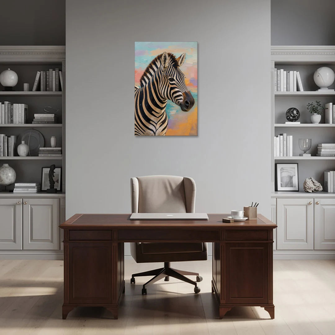 Zebra Head in Sculpted Impasto - Canvas Wall Art - Office - 24x36