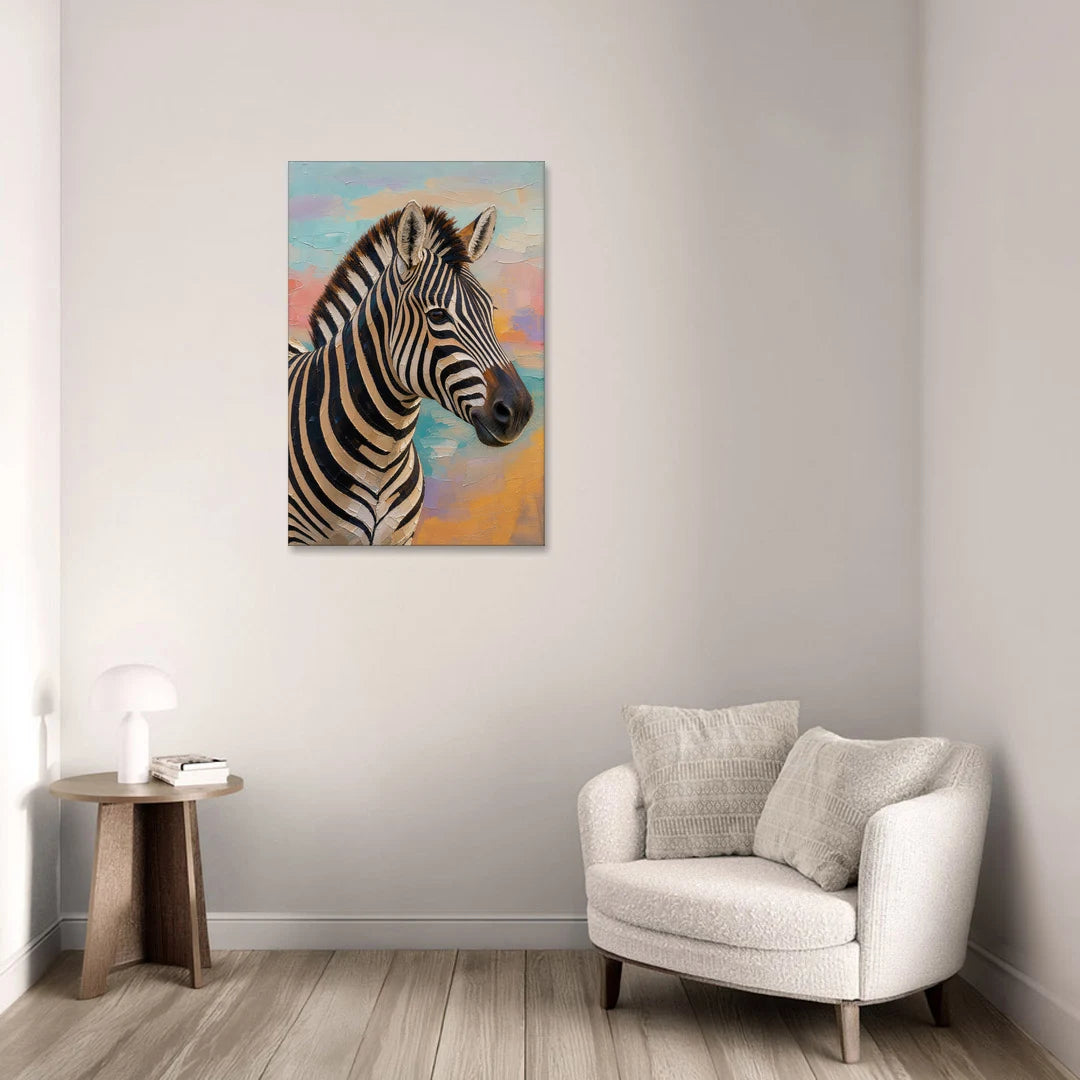 Zebra Head in Sculpted Impasto - Canvas Wall Art - Sofa - 24x36
