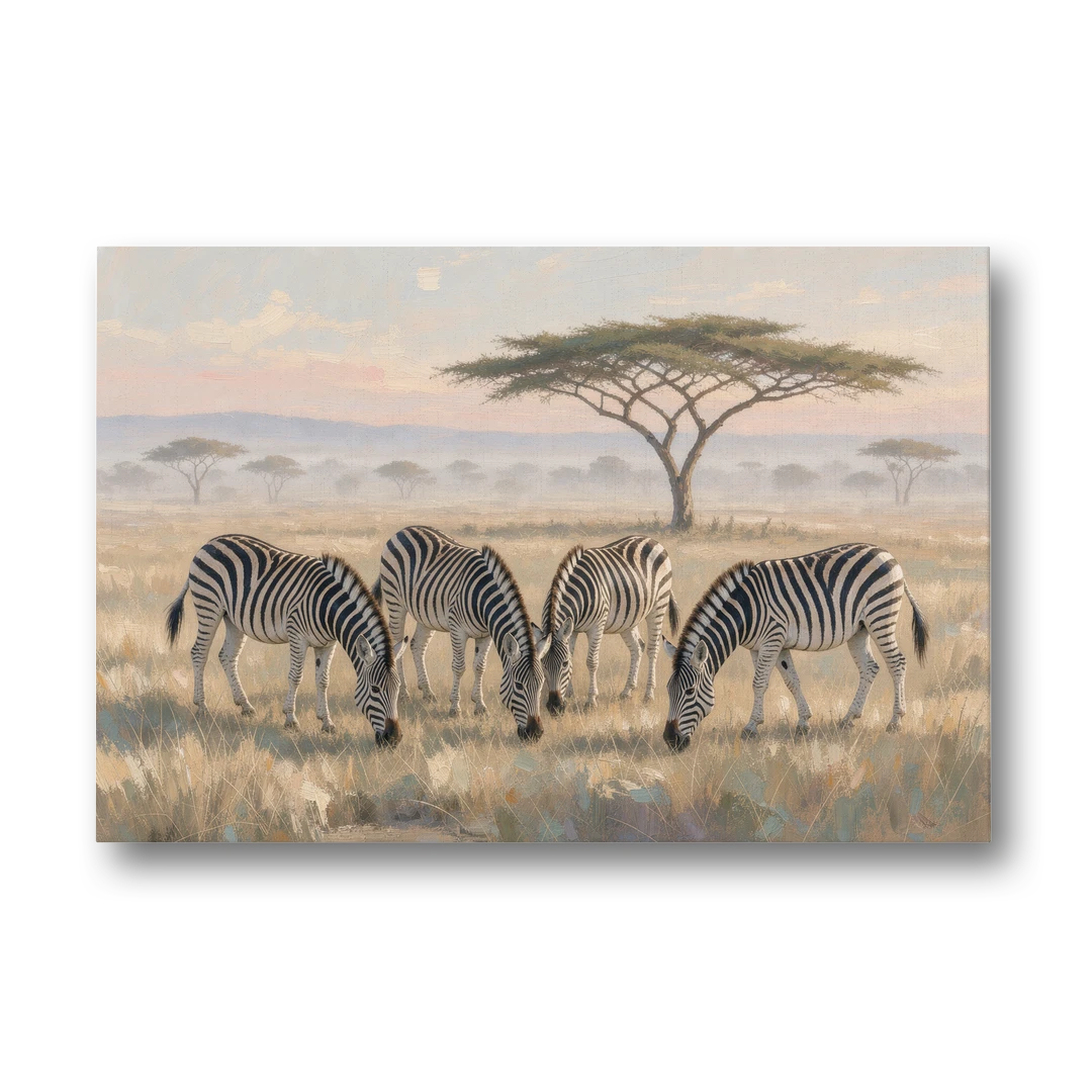 Zebra Home Decor Grazing Under Acacia - Canvas Wall Art - Front