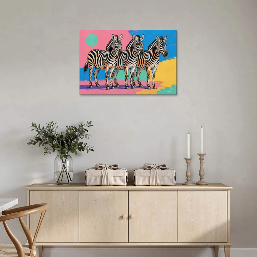 Zebra Pop Art Trio - Canvas Wall Art - Coffee Table - 36x24