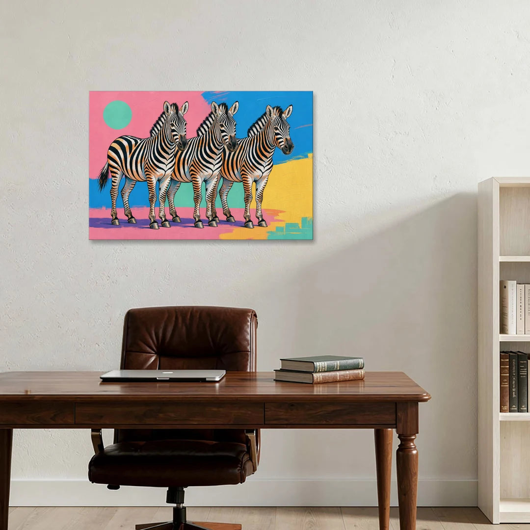 Zebra Pop Art Trio - Canvas Wall Art - Office - 36x24
