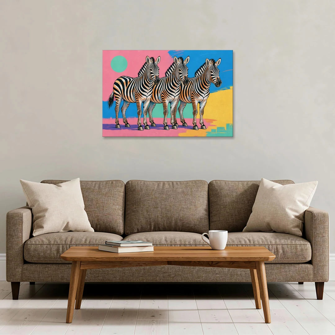 Zebra Pop Art Trio - Canvas Wall Art - Sofa - 36x24
