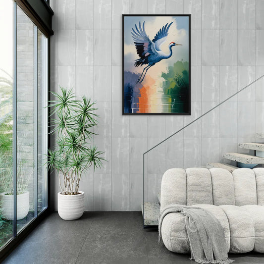Zen Crane Calm - Living Room Black Frame Canvas