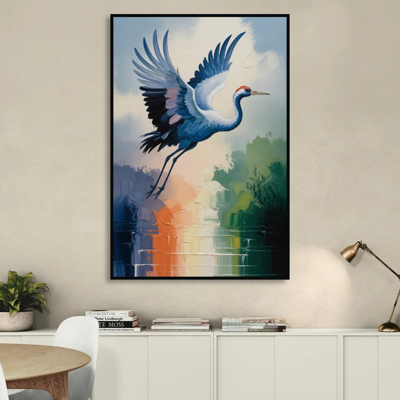 Zen Crane Calm Living Room - Black Canvas Wall Art