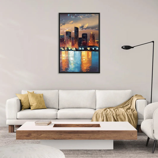 Houston Skyline Glow - Living Room Black Frame Canvas