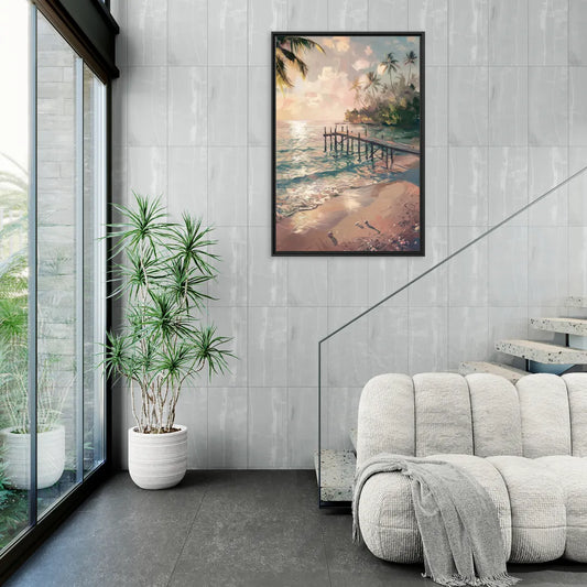 Seaside Tranquil Waters - Living Room Black Frame Canvas