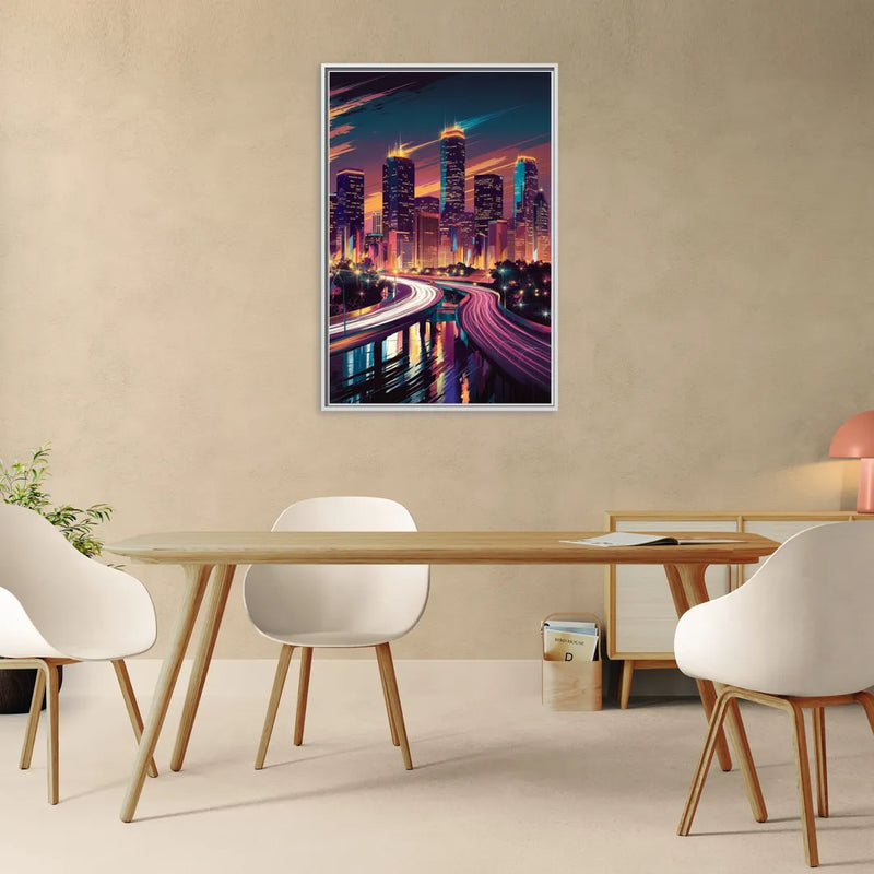 Houston City Lights - Living Room White Frame Canvas