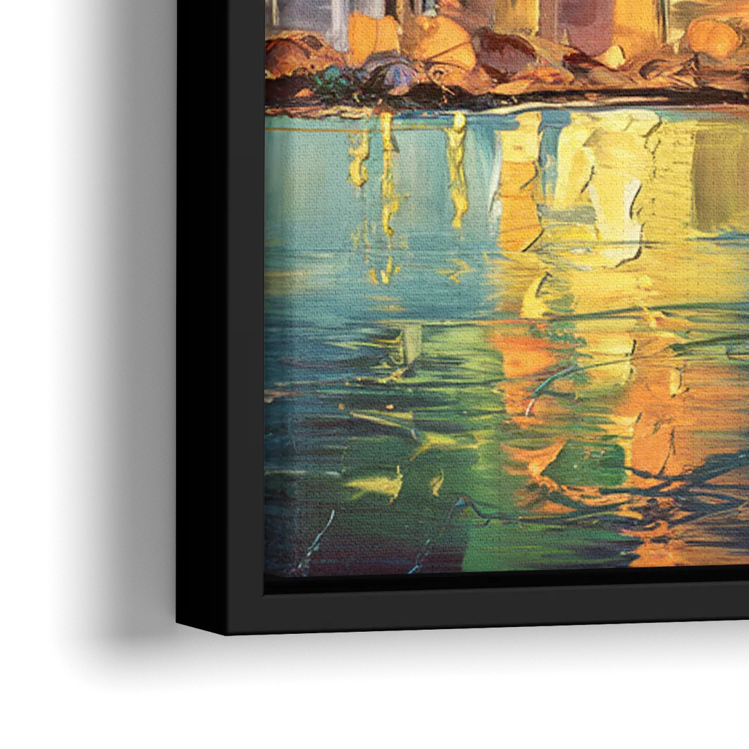 Jersey City Night Lights - Close-Up Black Frame Canvas