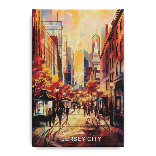 Jersey City Downtown Streetscape - Canvas Wall Art