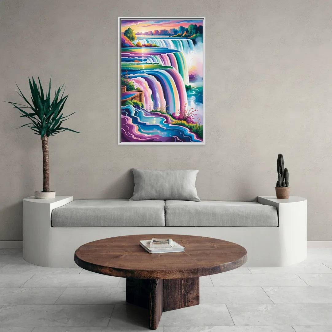 Niagara Falls Summer View - Living Room White Frame Canvas