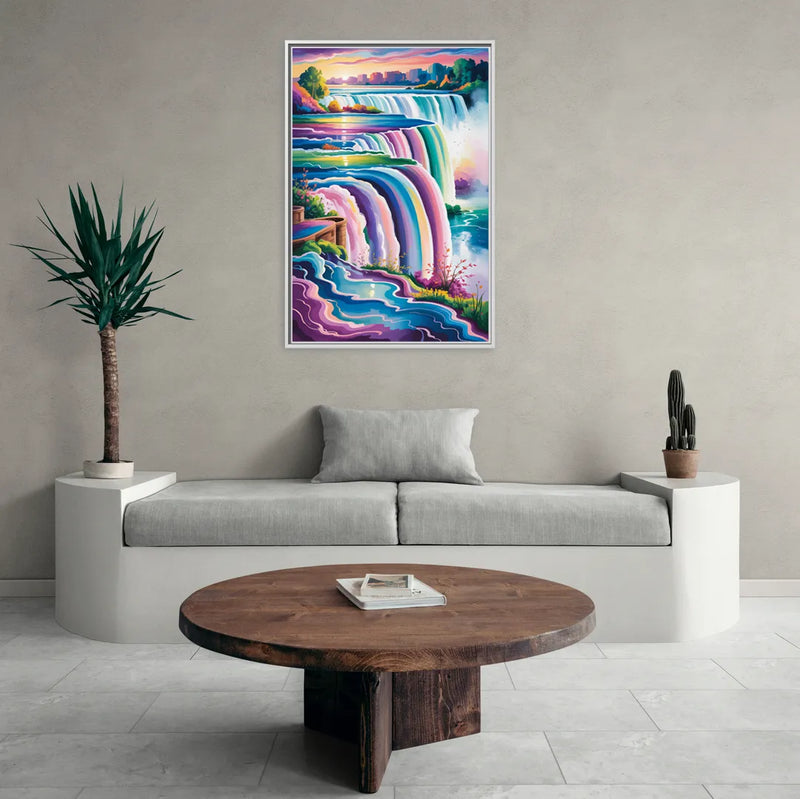Niagara Falls Summer View - Living Room White Frame Canvas