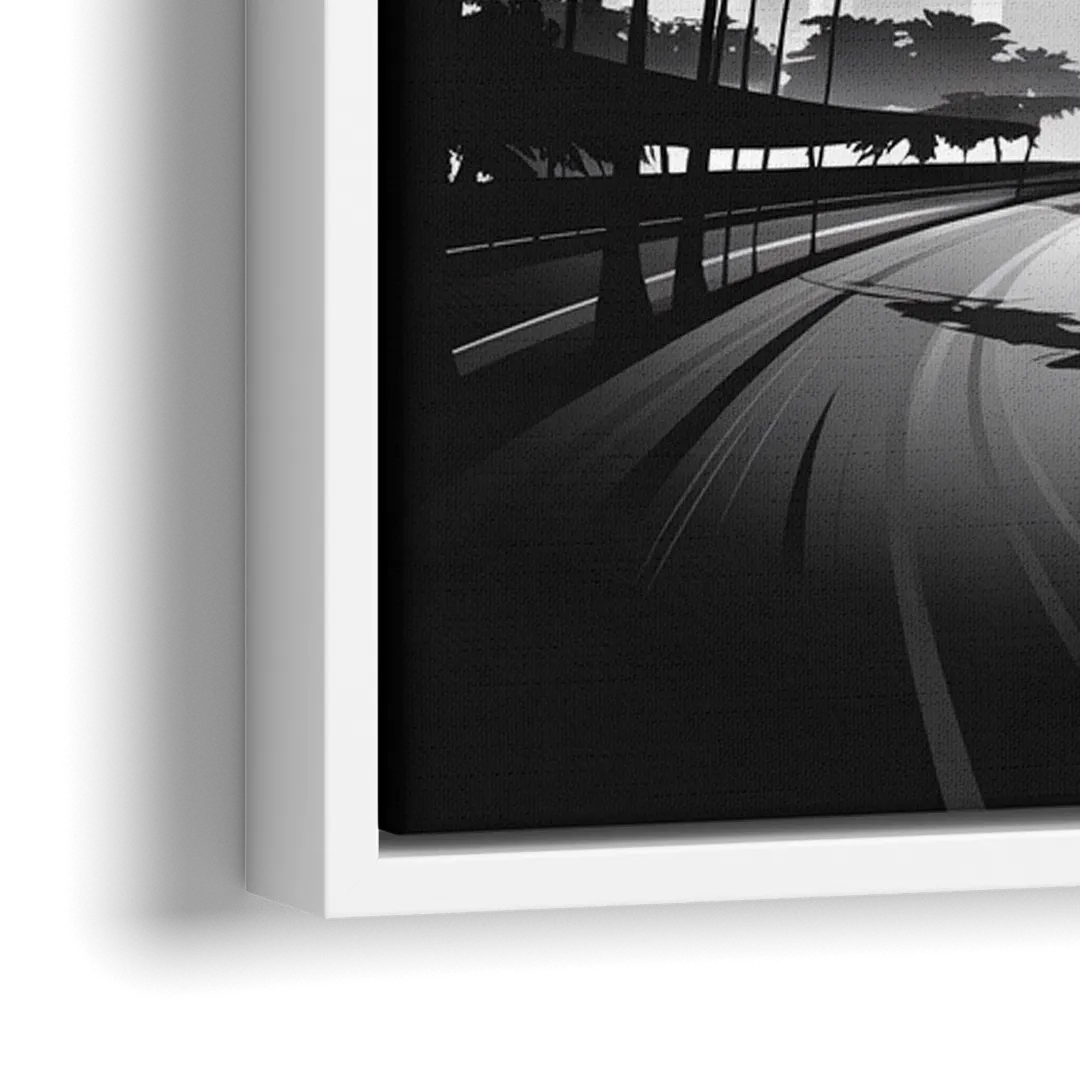 Los Angeles Black and White Cityscape Monochrome - Close-Up White Frame Canvas