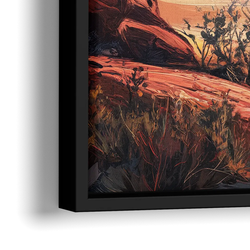 Sedona Sunrise Over Mesa - Close-Up Black Frame Canvas