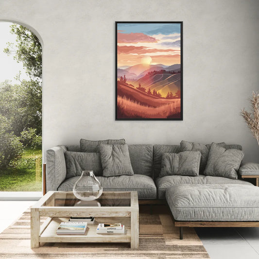 Ashland Sunrise Over Hills - Living Room Black Frame Canvas