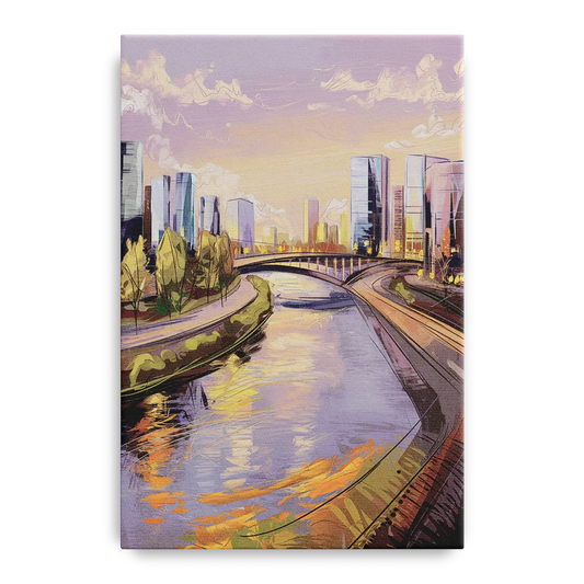 Riverside Urban Landscape - Canvas Wall Art
