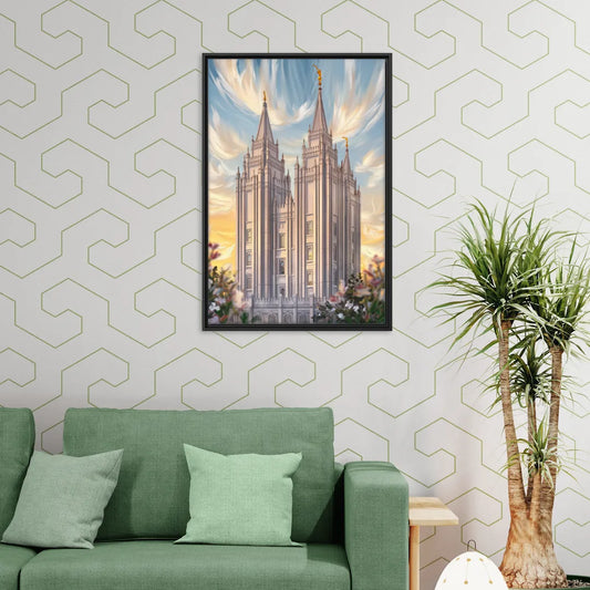 Salt Lake City Temple Square - Living Room Black Frame Canvas