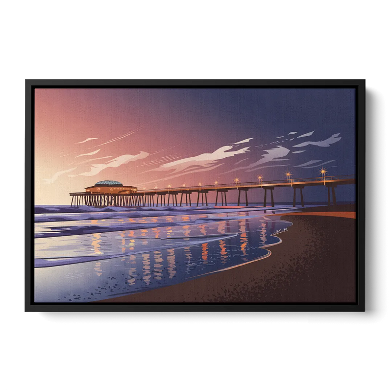Huntington Beach Pier At Twilight - Black Frame Canvas