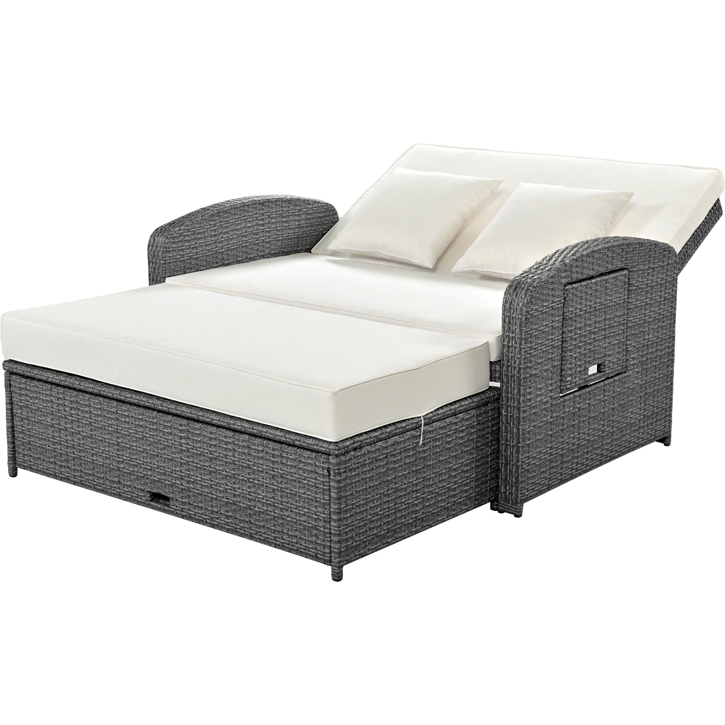 Elegant PE Wicker Double Chaise Lounge - 2-Person Patio Daybed with Recliner