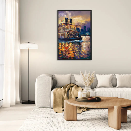 New Orleans Riverboat Adventure - Living Room Black Frame Canvas