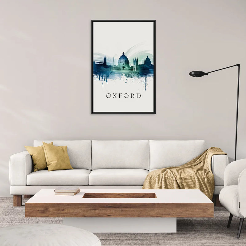 Oxford Skyline Panorama - Living Room Black Frame Canvas