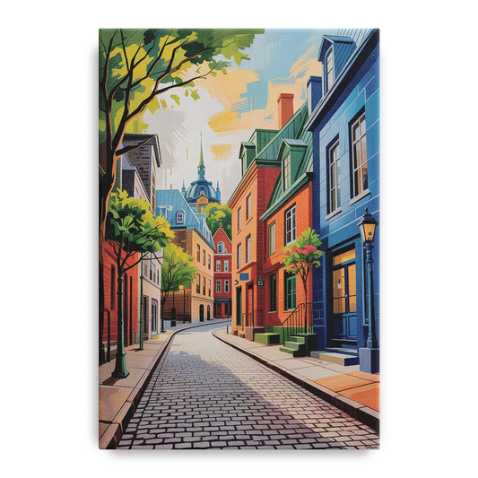 Quebec City Cobblestone Road - Canvas Wall Art
