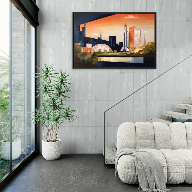 Huntsville Modern Cityscape - Living Room Black Frame Canvas