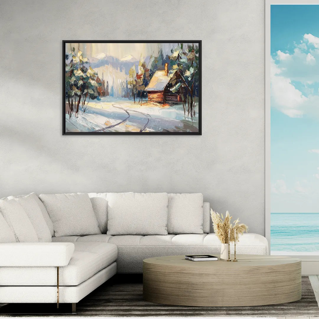 Gatlinburg Winter Wonderland - Living Room Black Frame Canvas