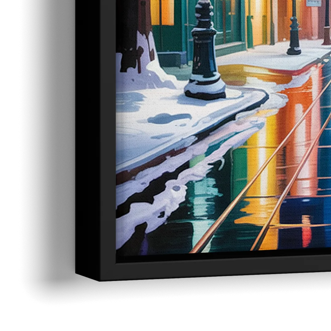 Montreal City in Winter - Close-Up Black Frame Canvas