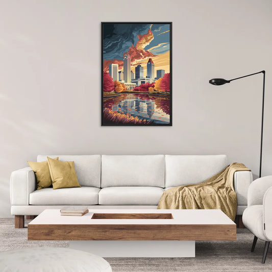 Atlanta Skyline in Autumn - Living Room Black Frame Canvas