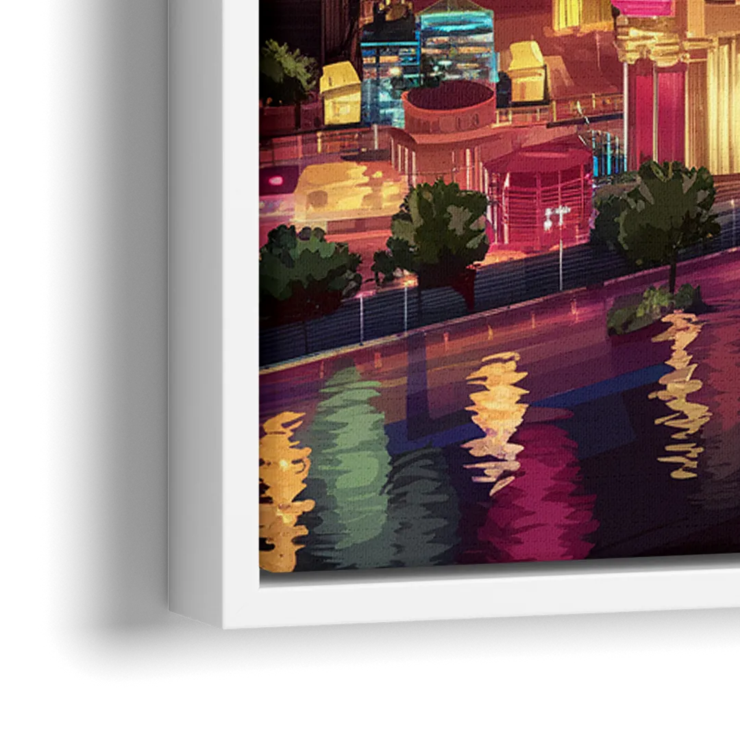 Las Vegas Skyline Panorama - Close-Up White Frame Canvas