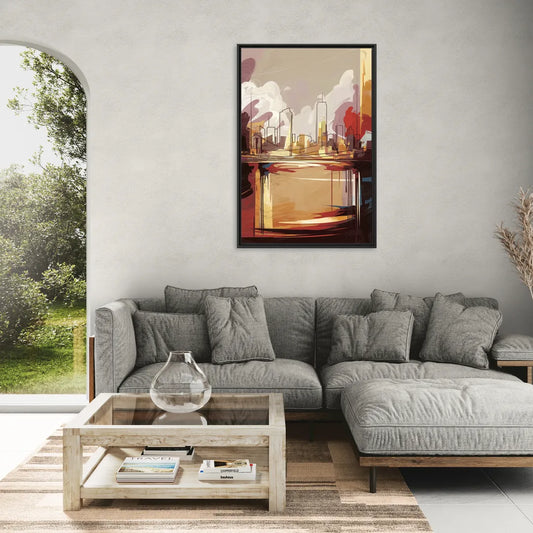 Fort Wayne Skyline Panorama - Living Room Black Frame Canvas